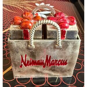 Neiman Marcus Holiday Salt and Pepper Shakers with Shopping Bag Silver plated